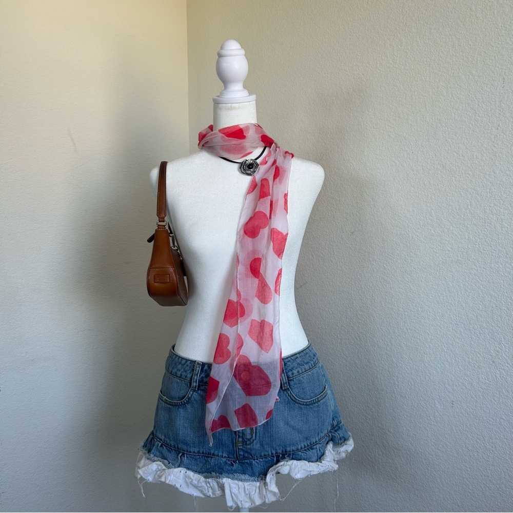 Y2K Heart Scarf White and Red